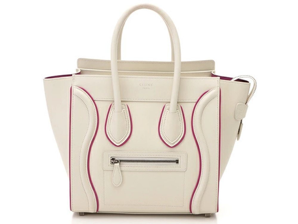 Celine Luggage Tote Tote Bag Shopper Ivory White Pink Calfskin
